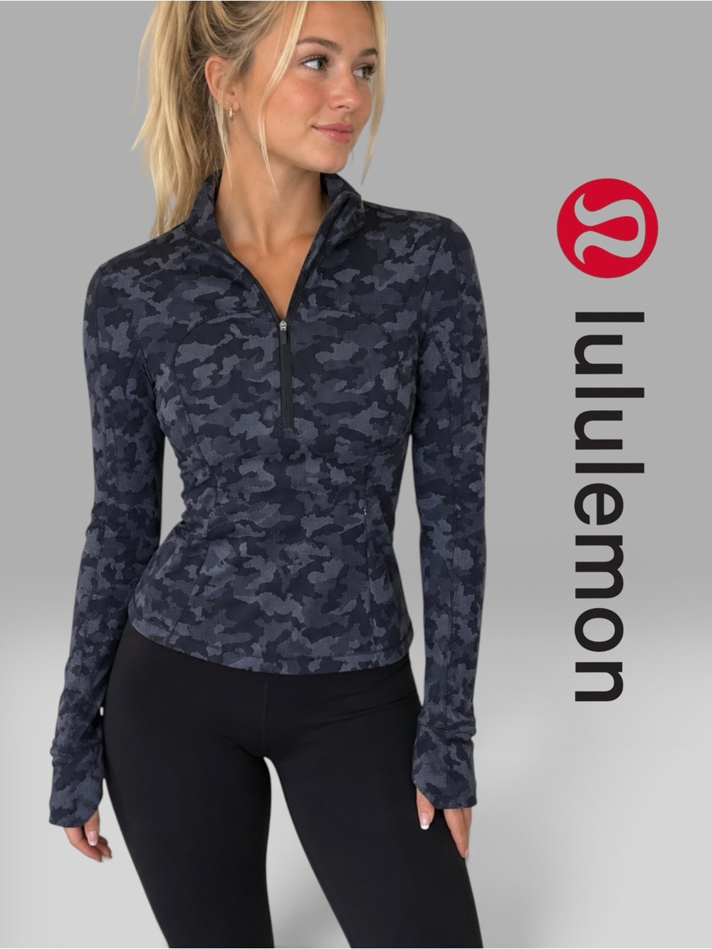 Lululemon Run Briskly 1/2 Zip Camo Pullover w/ Pockets Size: 8 Black Gray